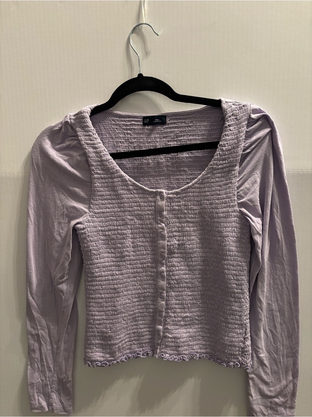 GAP Lavender Smocked Button-Front Long Sleeve Top